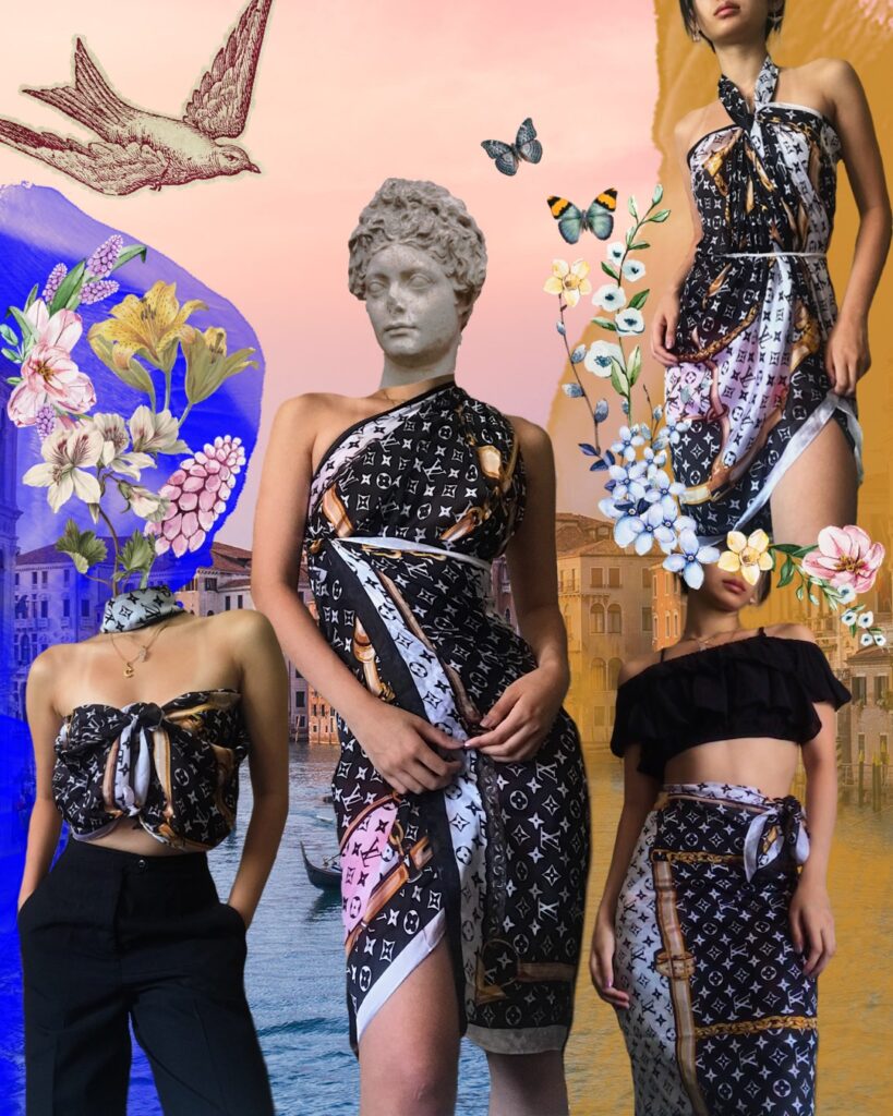 louis vuitton scarf collage art