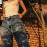 31" Reworked Vintage Levi's 505 Denim Jeans with Custom Continuous Line Art